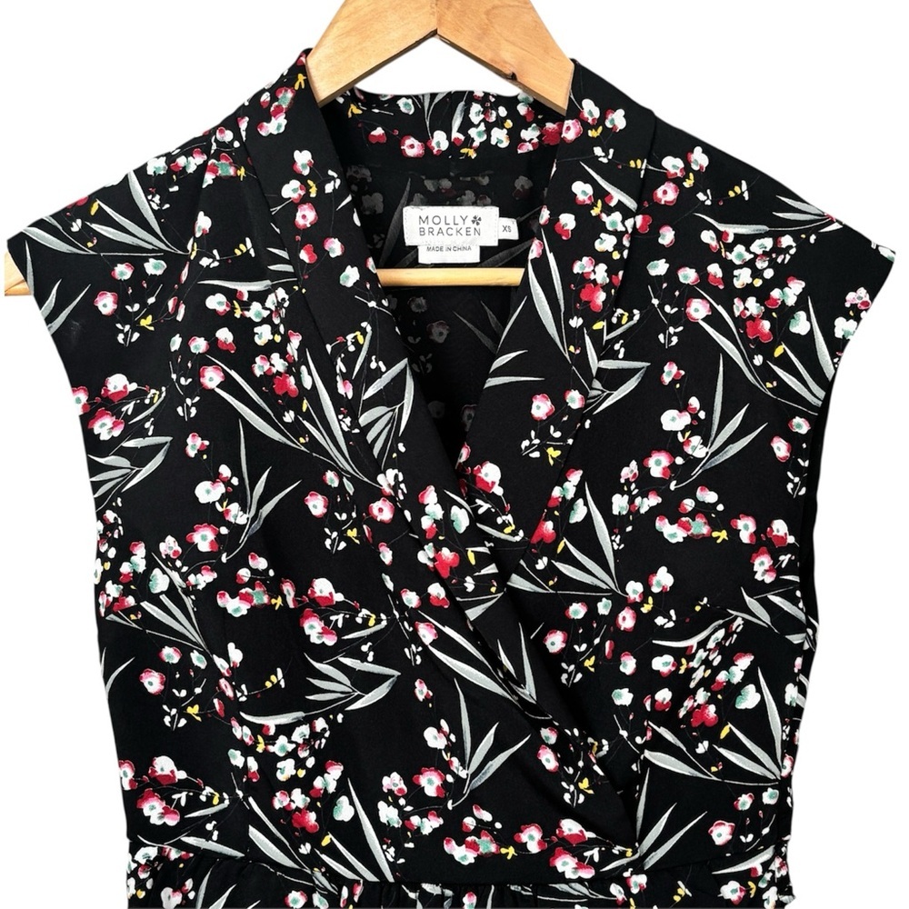 Molly Bracken Black Floral Dress Shawl Collar Wrap-style Bodice | XS | Pockets! - Picture 6 of 10